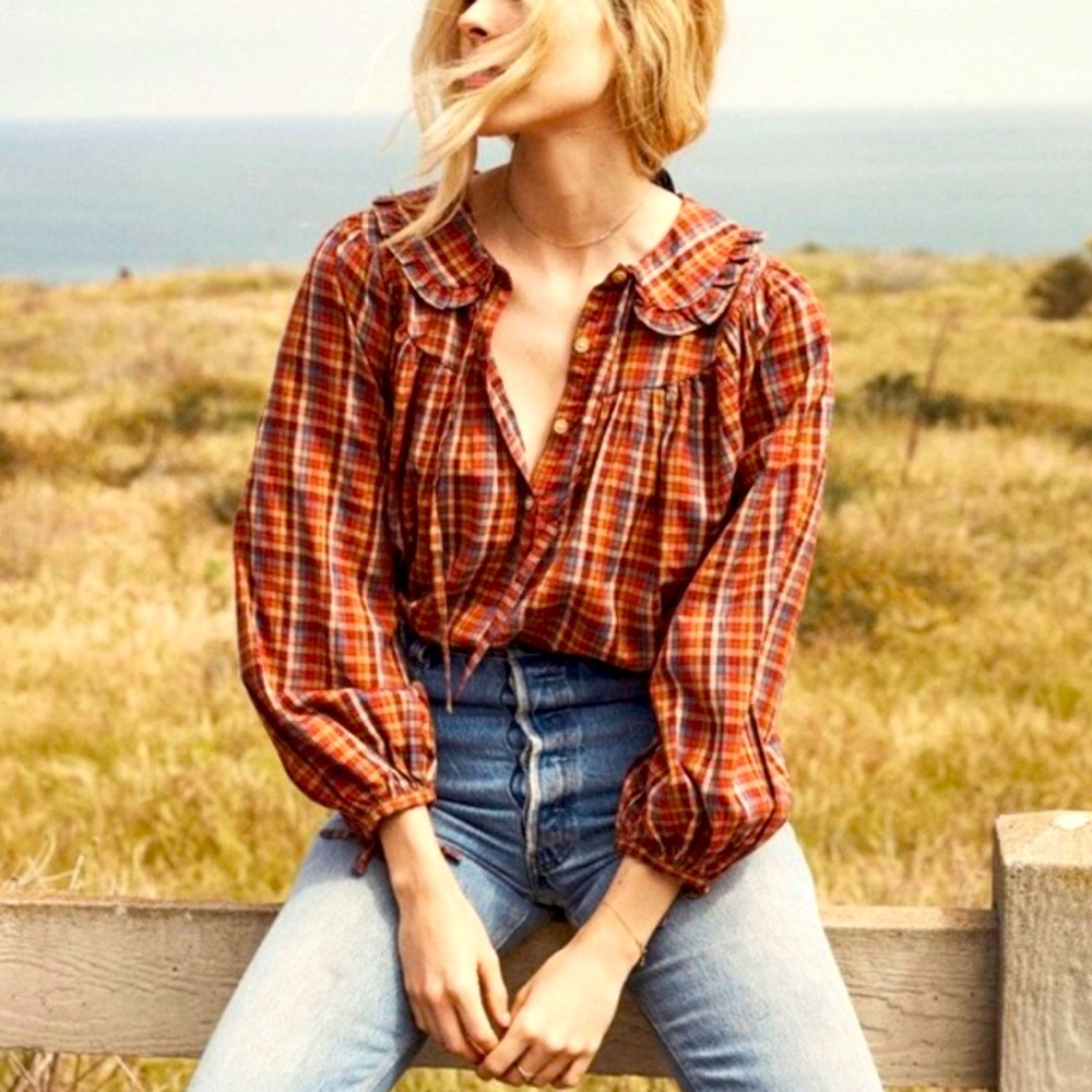 DOEN Billie Jean Top in Blue Autumn Plaid